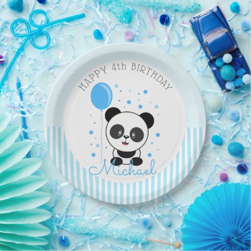 Cutie Blue Panda Birthday Paper Plates