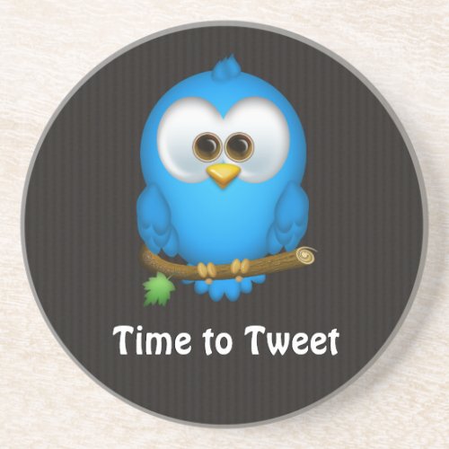 Cutie Blue Tweet Bird Sandstone Coaster