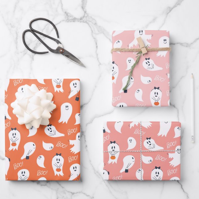 Cutie Boo Halloween Wrapping Paper Sheets (Front)