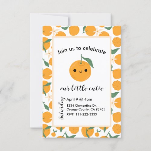 Cutie Clementine Mandarin Tangerine Orange Blue Invitation