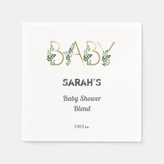 Cutie Elegant Greenery Floral Baby Shower Party  Napkins (Front)
