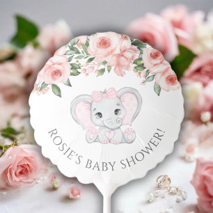 Cutie Elephant Blush Pink Floral Girl Baby Shower Balloon