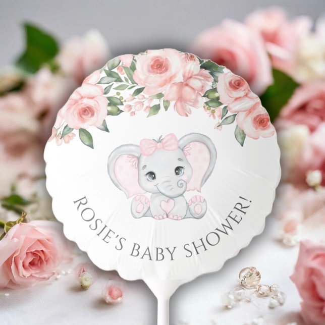 Cutie Elephant Blush Pink Floral Girl Baby Shower Balloon (Cutie Elephant Blush Pink Floral Girl Baby Shower Balloon)