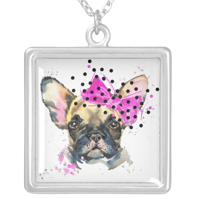 Cutie French Bull Dog Silver Plated Necklace (Front)