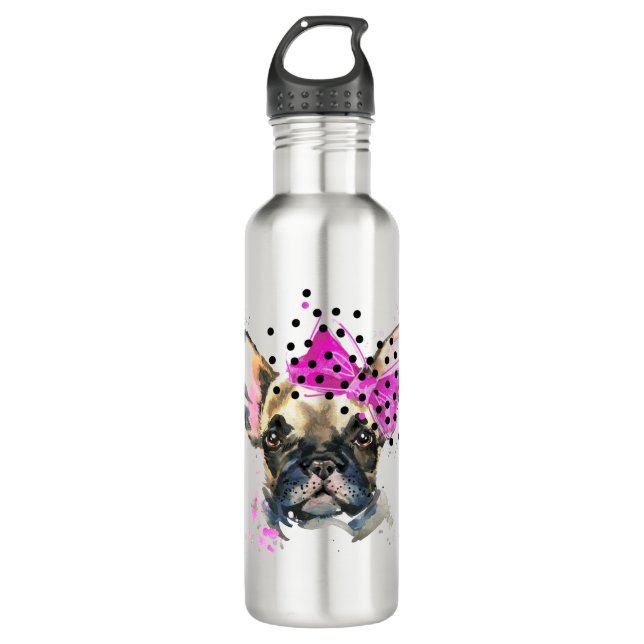 Cutie French Bull Dog Stainless Steel Water Bottle (Front)