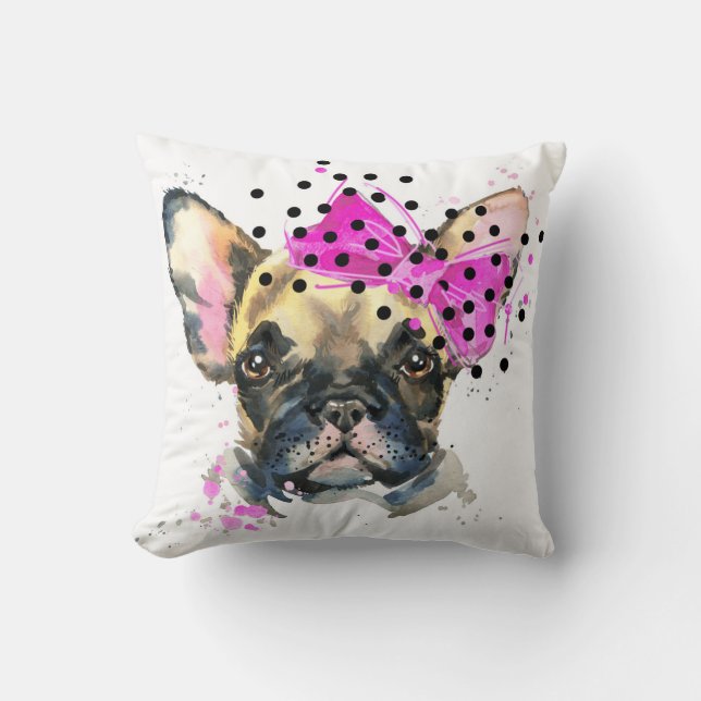 Cutie French Bull Dog Throw Pillow (Front)