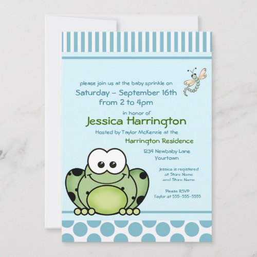 Cutie Frog Blue Baby Sprinkle Invitations