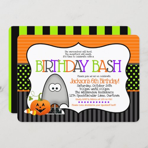 Cutie Ghost Halloween Birthday Party Invitation