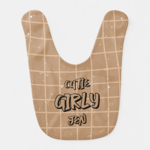 Cutie Girly Brown Gingham Baby Bib