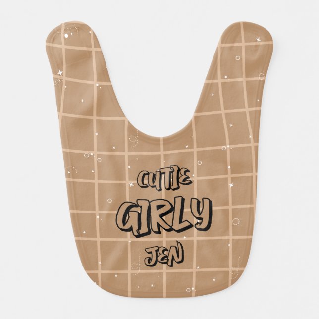 Cutie Girly Brown Gingham Baby Bib (Front)