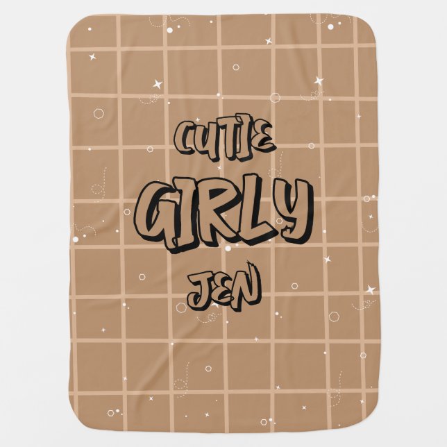Cutie Girly Brown Gingham Baby Blanket (Front)