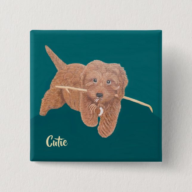 Cutie Golden Doodle Square Button (Front)
