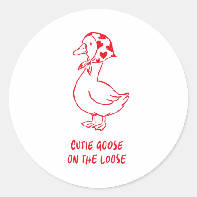Cutie Goose Valentine Hearts Bandana Cute Barnyard Classic Round Sticker (Front)