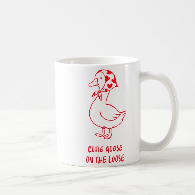 Cutie Goose Valentine Hearts Bandana Cute Barnyard Coffee Mug (Right)