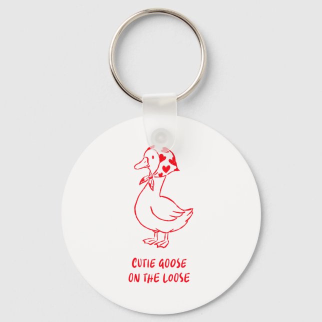 Cutie Goose Valentine Hearts Bandana Cute Barnyard Keychain (Front)