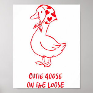Cutie Goose Valentine Hearts Bandana Cute Barnyard Poster