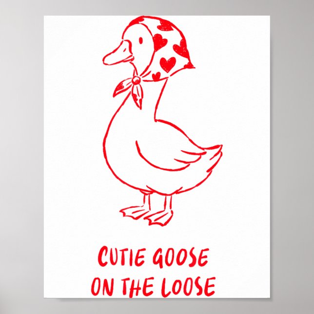 Cutie Goose Valentine Hearts Bandana Cute Barnyard Poster (Front)