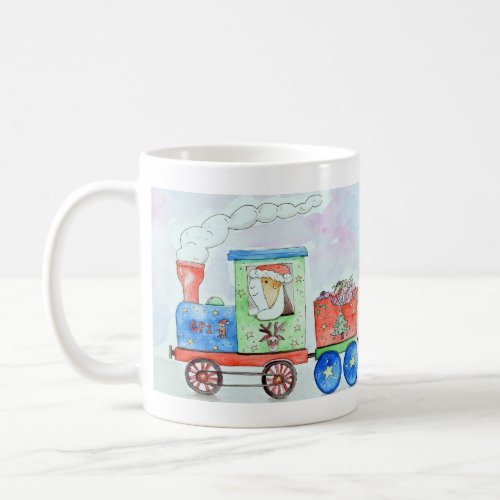 Cutie in her Christmas Train Watercolour Painting Coffee Mug