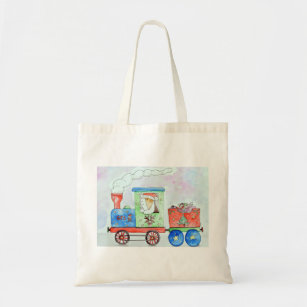 Cutie in her Christmas Train Watercolour Painting Tote Bag