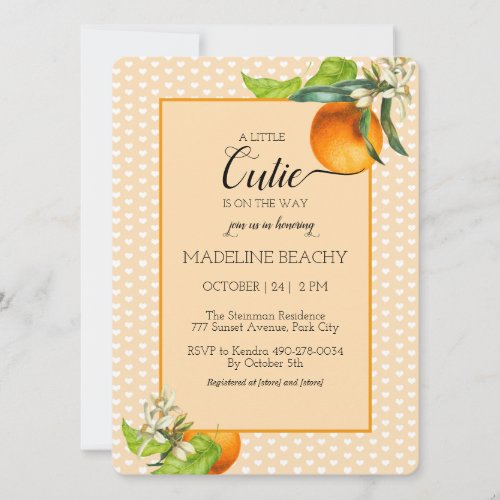 Cutie Is On The Way Orange Baby Shower  Invitation