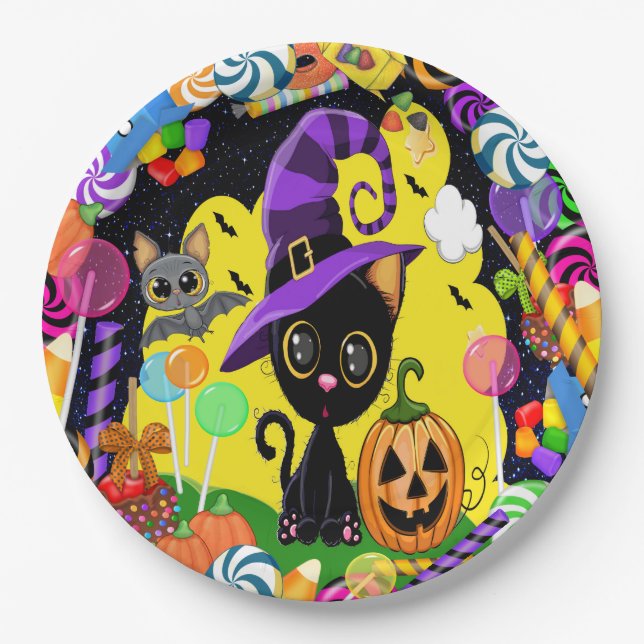 Cutie Kitty Halloween Party Goods Paper Plates (Front)