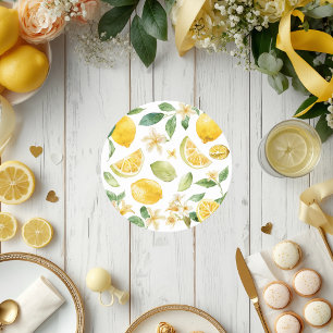 Cutie Lemon Citrus Baby Shower Round Paper Coaster