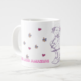Cutie little girl playing dress up giant coffee mug