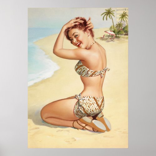 Cutie On The Beach Pin Up Art Poster