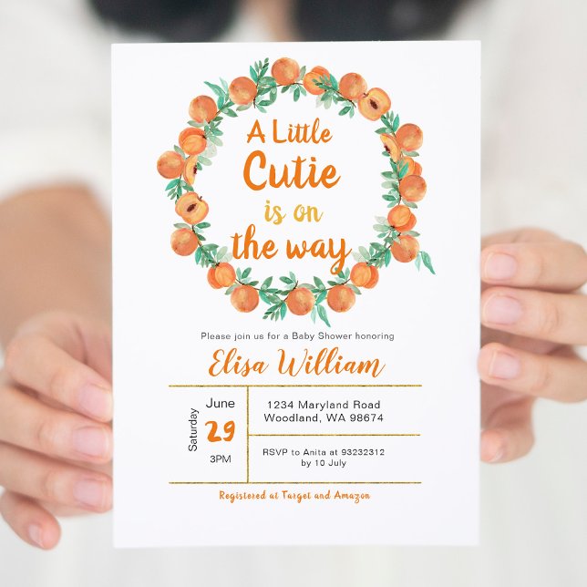 Cutie On the Way Citrus Baby Shower Invitation (Creator Uploaded)