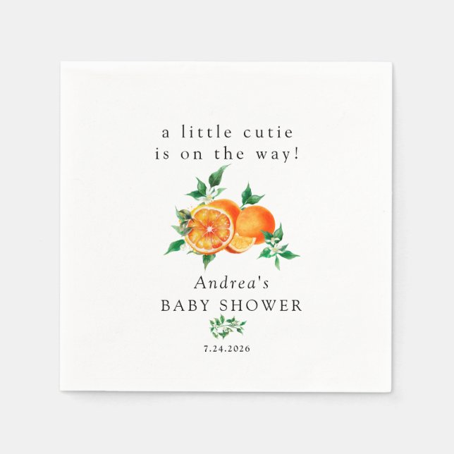 Cutie | Orange Baby Shower  Napkins (Front)