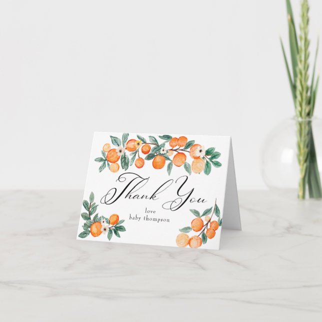 Cutie |  Orange Baby Shower Thank You Card (Front)