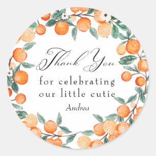 Cutie    Orange Baby Shower Thank You Classic Round Sticker