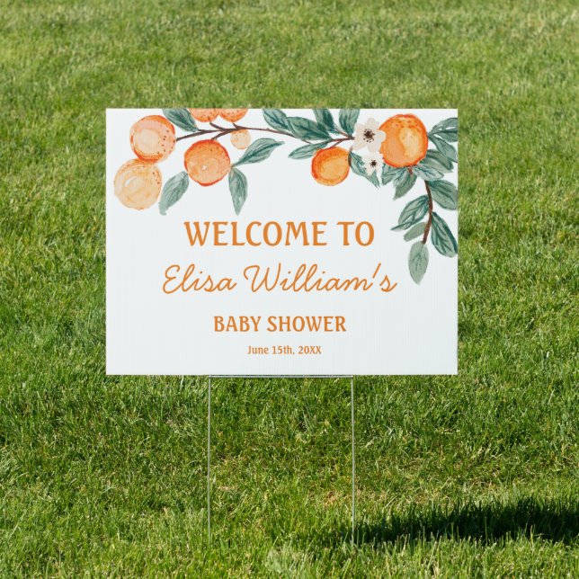 Cutie Orange Baby Shower Welcome Sign (Insitu)