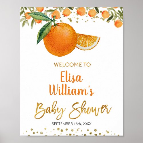 Cutie Orange baby shower Welcome sign
