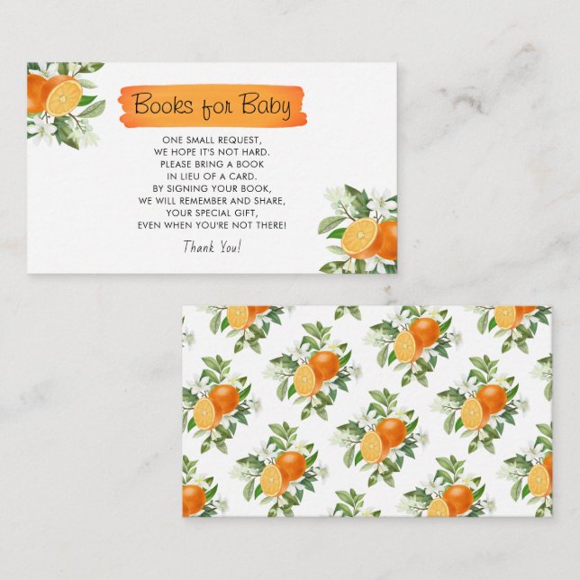 Cutie Orange Citrus Baby Shower Books for Baby Enclosure Card (Front/Back)