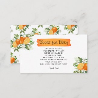 Cutie Orange Citrus Baby Shower Books for Baby Enclosure Card