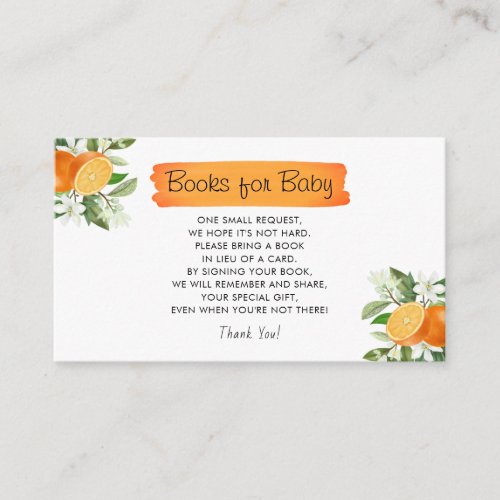 Cutie Orange Citrus Baby Shower Books for Baby Enclosure Card
