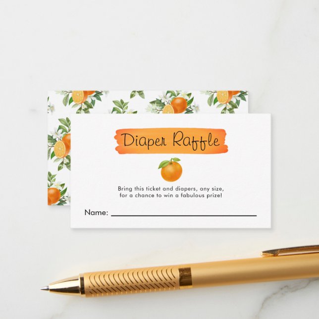Cutie Orange Citrus Baby Shower Diaper Raffle Enclosure Card (Front/Back In Situ)