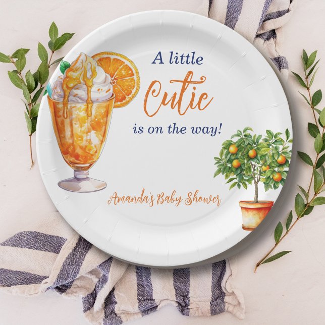 Cutie Orange Citrus Summer Ice Cream Baby Shower Paper Plates (Creator Uploaded)