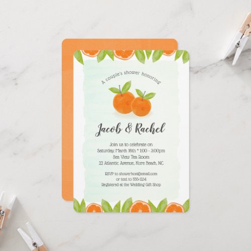 Cutie Orange Clementine Watercolor Couples Shower Invitation