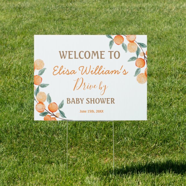 Cutie Orange Drive-by Baby Shower Banner Sign (Insitu)