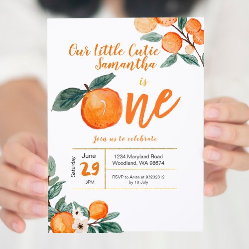 Cutie Orange First Birthday Invitation