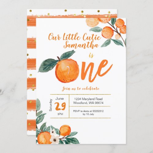 Cutie Orange First Birthday Invitation