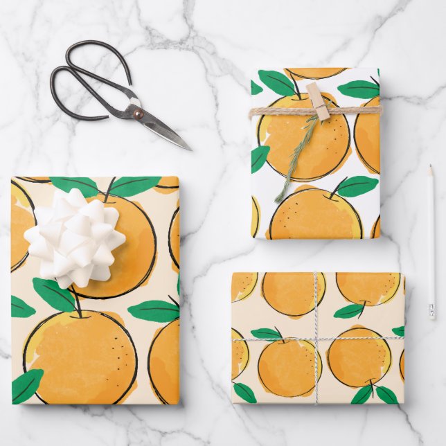 Cutie Orange Pattern Wrapping Paper Sheets (Front)