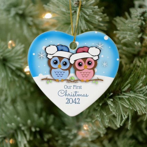 Cutie Owl Couple First Christmas Ornament