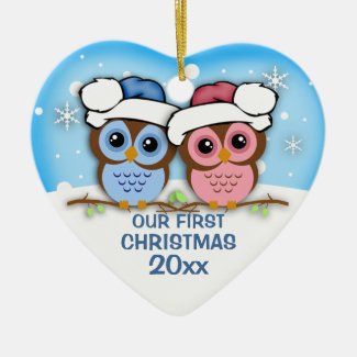 Cutie Owl Couple First Christmas Ornament