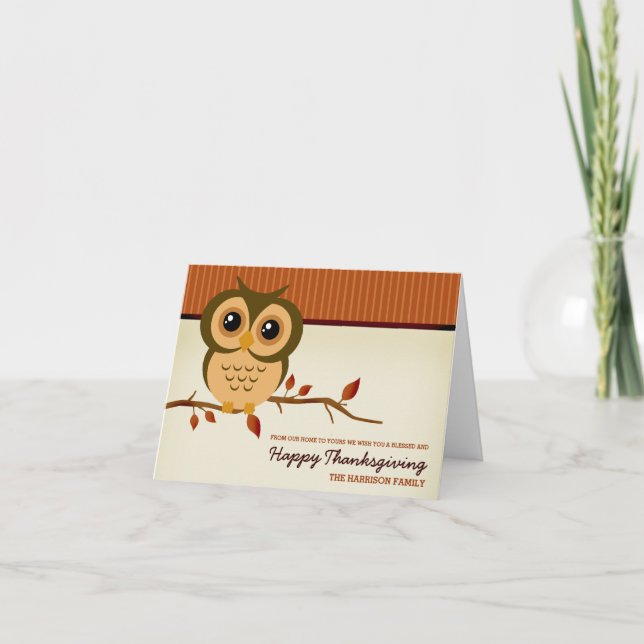 Cutie Owl Happy Thanksgiving Holiday Card (Front)