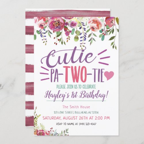 Cutie Pa_Two_Tie 2nd Birthday Girls Floral invite