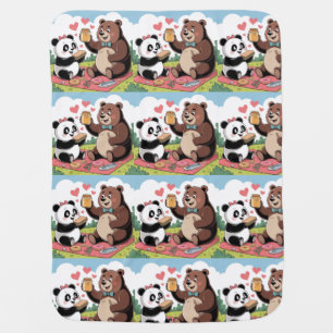 cutie panda and cutie bear eat garden picnic baby blanket