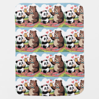cutie panda and cutie bear eat garden picnic baby blanket